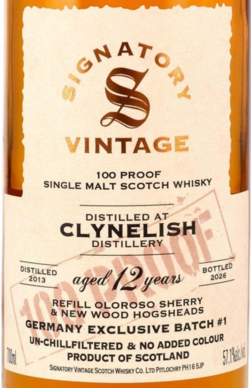 Clynelish クライヌリッシュ 2013 12年 シグナトリー 100 PROOF Edition Germany Exclusive
